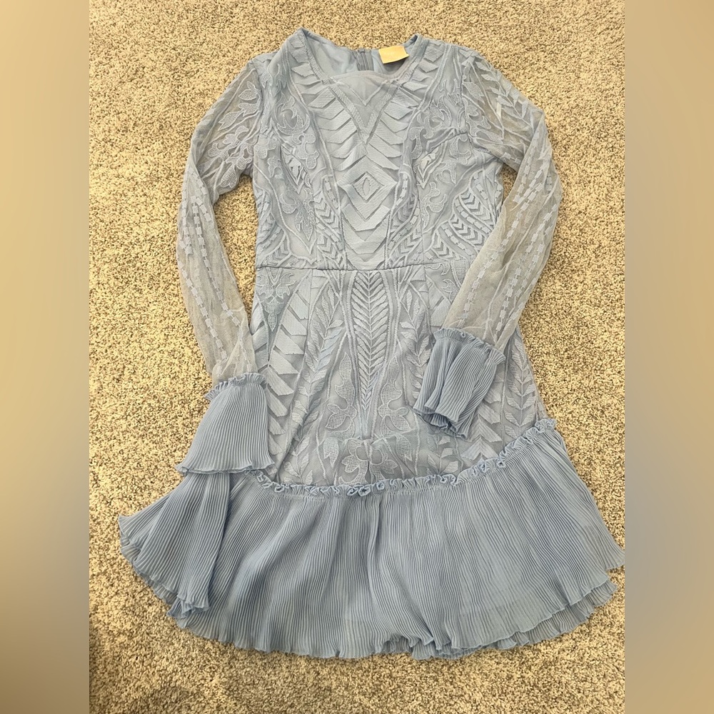 Light Blue Lace & Pleat Mini Dress - Brand Not Visible